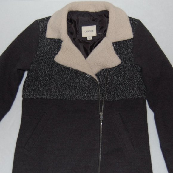 Cherokee Girls L (Bust:34"), Winter Coat with Off Center Zip Closure, Dark Gray - Picture 3 of 12